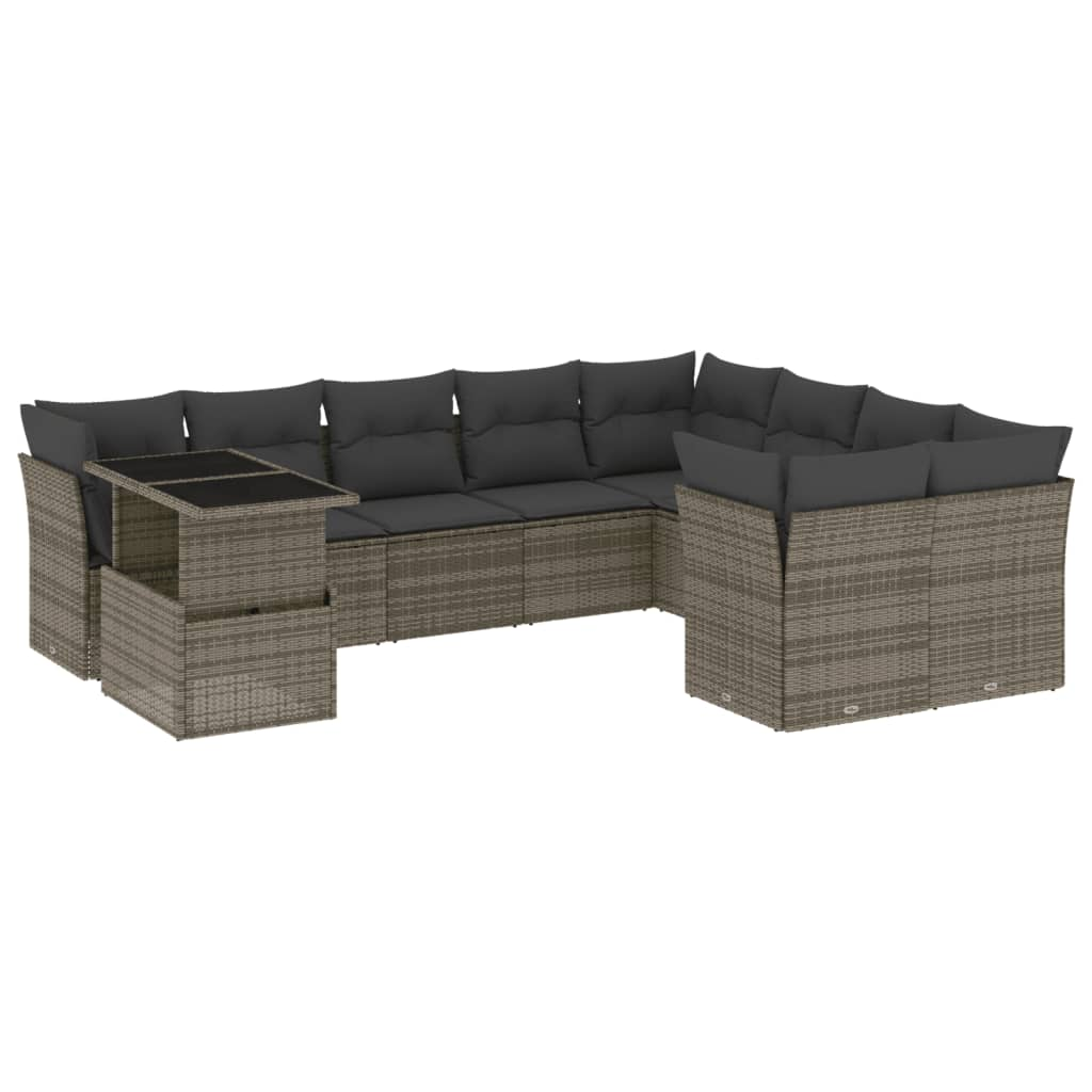 10 részes szürke polyrattan kerti ülőgarnitúra párnákkal (3266850)
