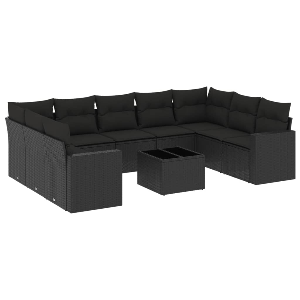10 részes fekete polyrattan kerti ülőgarnitúra párnákkal (3219395)