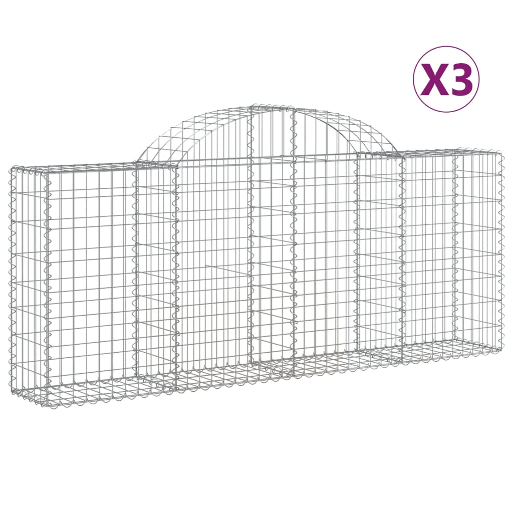 3 db íves horganyzott vas gabion kosár 200x30x80/100 cm (3146090)