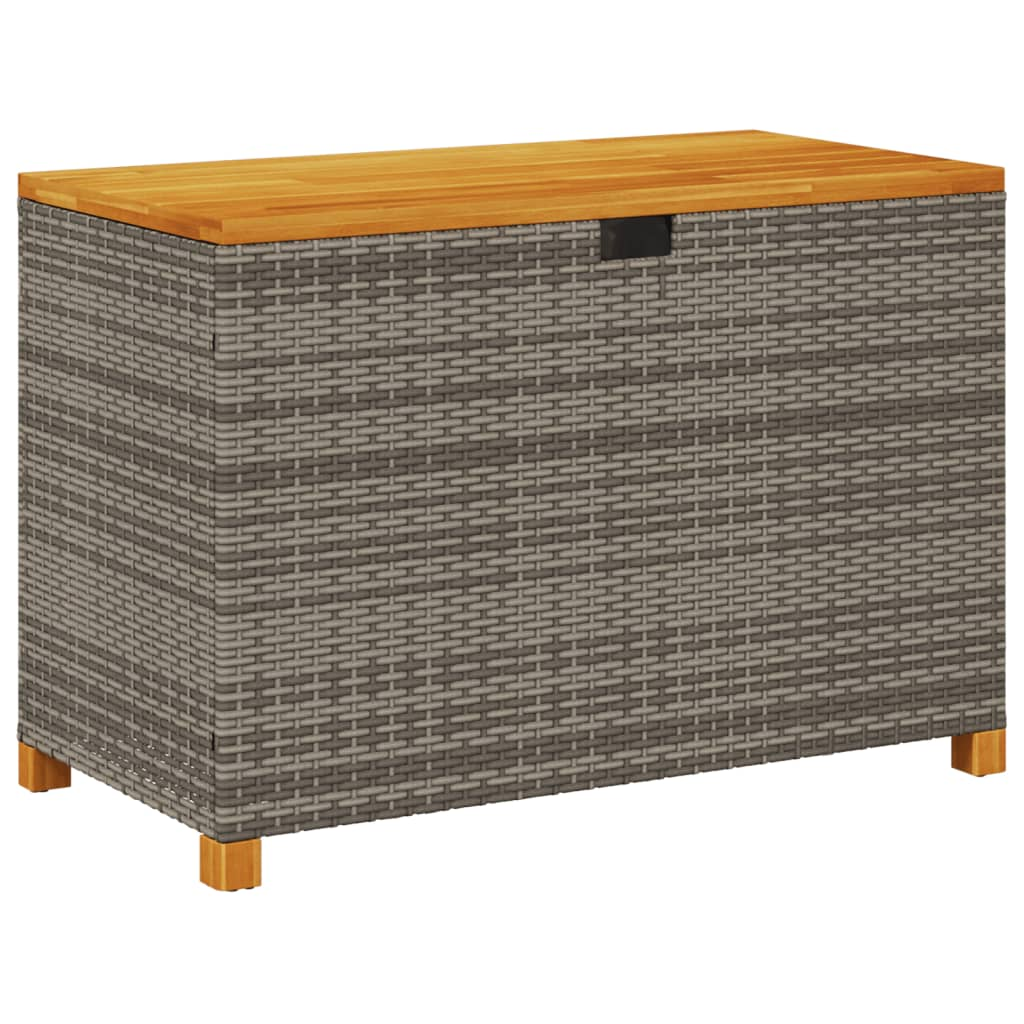szürke polyrattan és akácfa kerti tárolóláda 110 x 55 x 63 cm (366286)