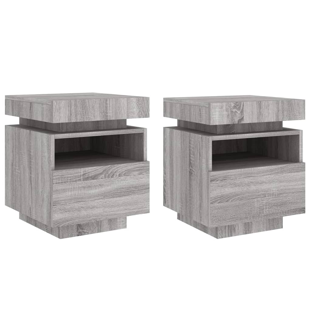 2 db szürke sonoma éjjeliszekrény LED-fényekkel 40x39x48,5 cm (836795)