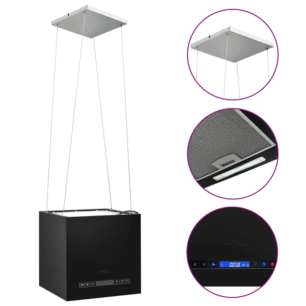 porszórt acél LCD érintőképernyős sziget páraelszívó 37 cm  