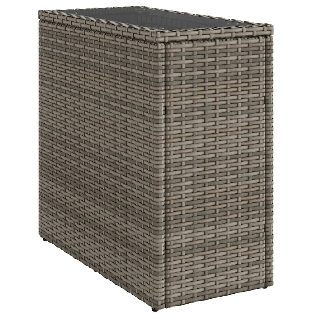szürke polyrattan kerti kisasztal üveg lappal 58 x 27,5 x 55 cm (366133)