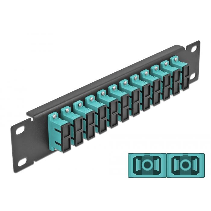 Delock 10 üvegszálas patch panel 12 portos SC Duplex 1U vízkék fekete (66774) (DE66774)