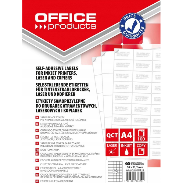  Office Products Etykiety OFFICE PRODUCTS, 38x21,2mm, białe, 100 ark.