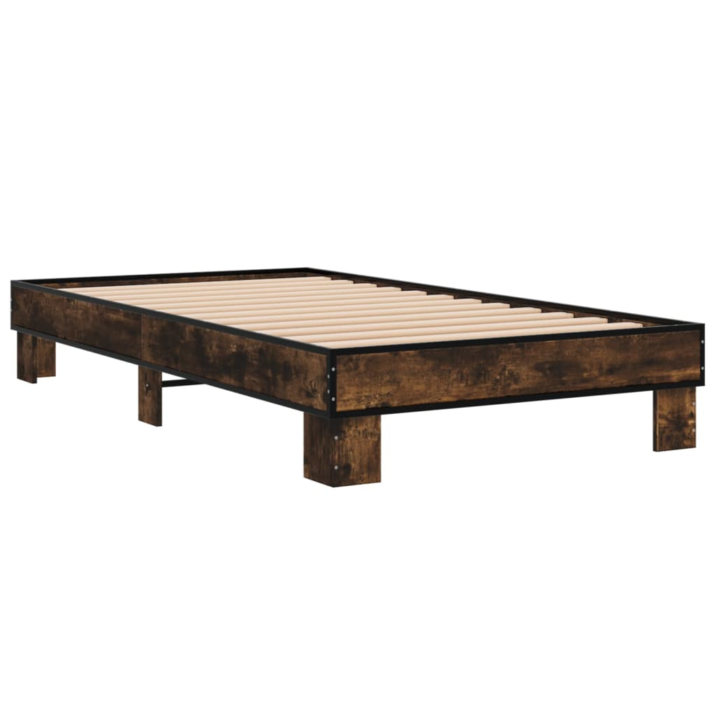 füstös tölgyszínű szerelt fa és fém ágykeret 100 x 200 cm (845869)