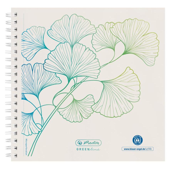 Herlitz GREENline Ginkgo 100 lapos 14,8x14,8cm pontozott spirálfüzet