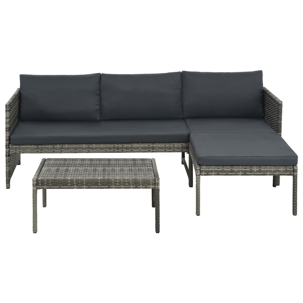3-részes szürke polyrattan kerti bútorszett párnákkal (44480)