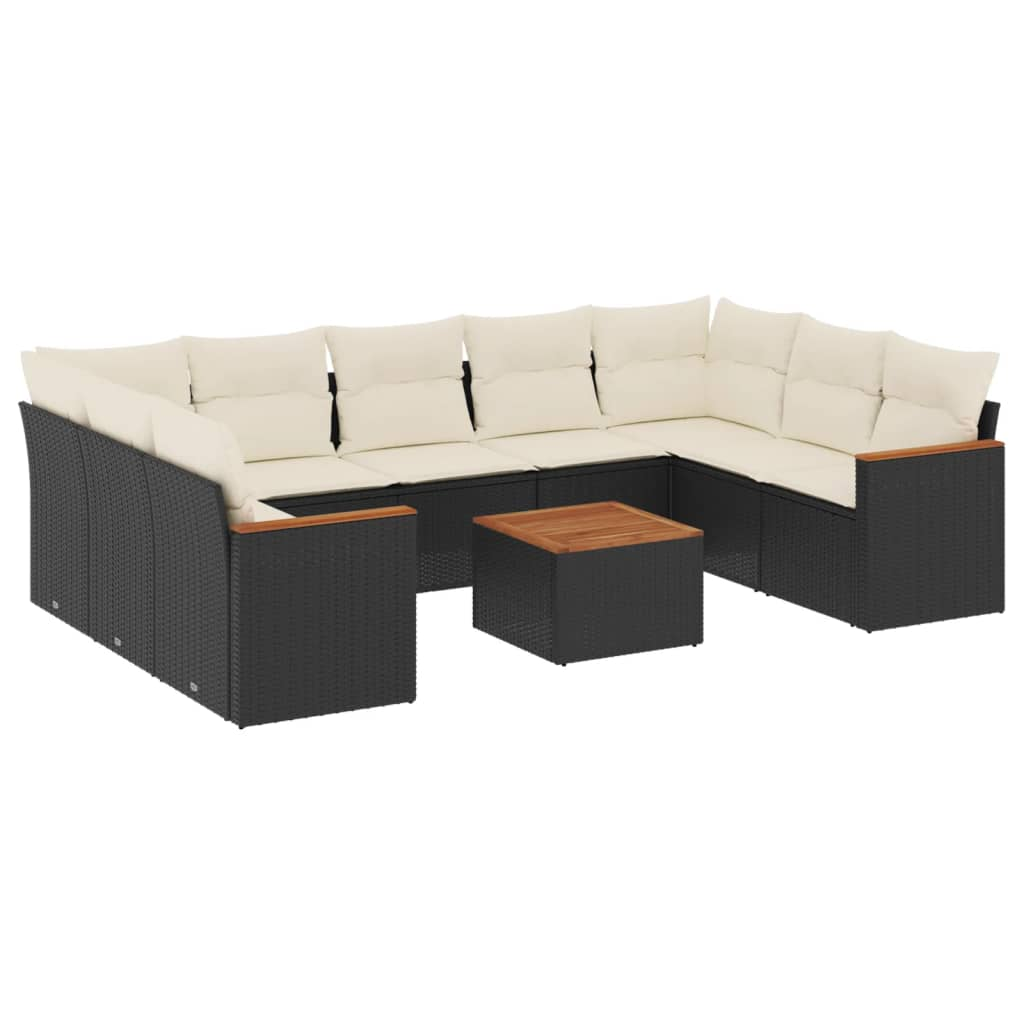 10 részes fekete polyrattan kerti ülőgarnitúra párnákkal (3258682)