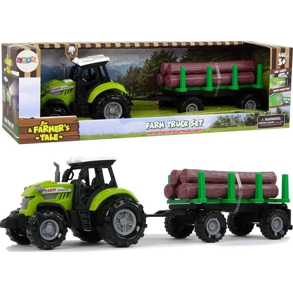 Fafarm Traktor - Pótkocsival, Hanghatásokkal, Zöld (11113)