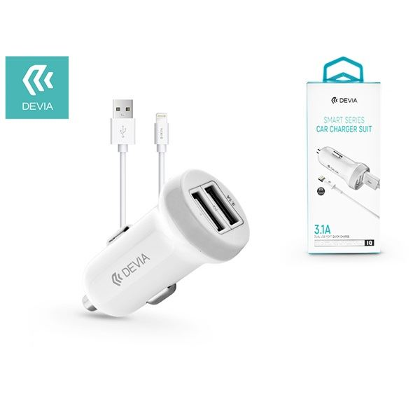 Devia USB dual szivargyújtós töltő adapter + lightning adatkábel 5V/3.1A (ST326905)
