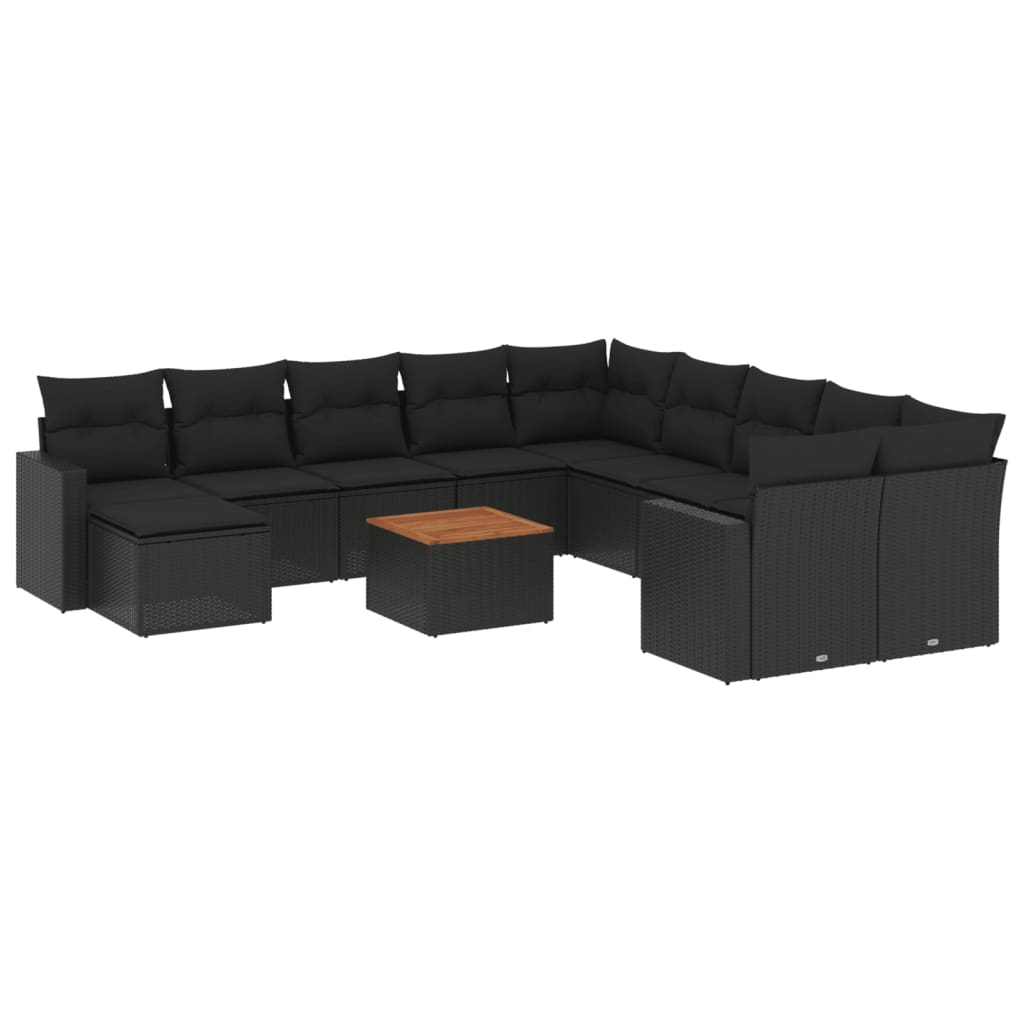 14 részes fekete polyrattan kerti ülőgarnitúra párnákkal (3256748)