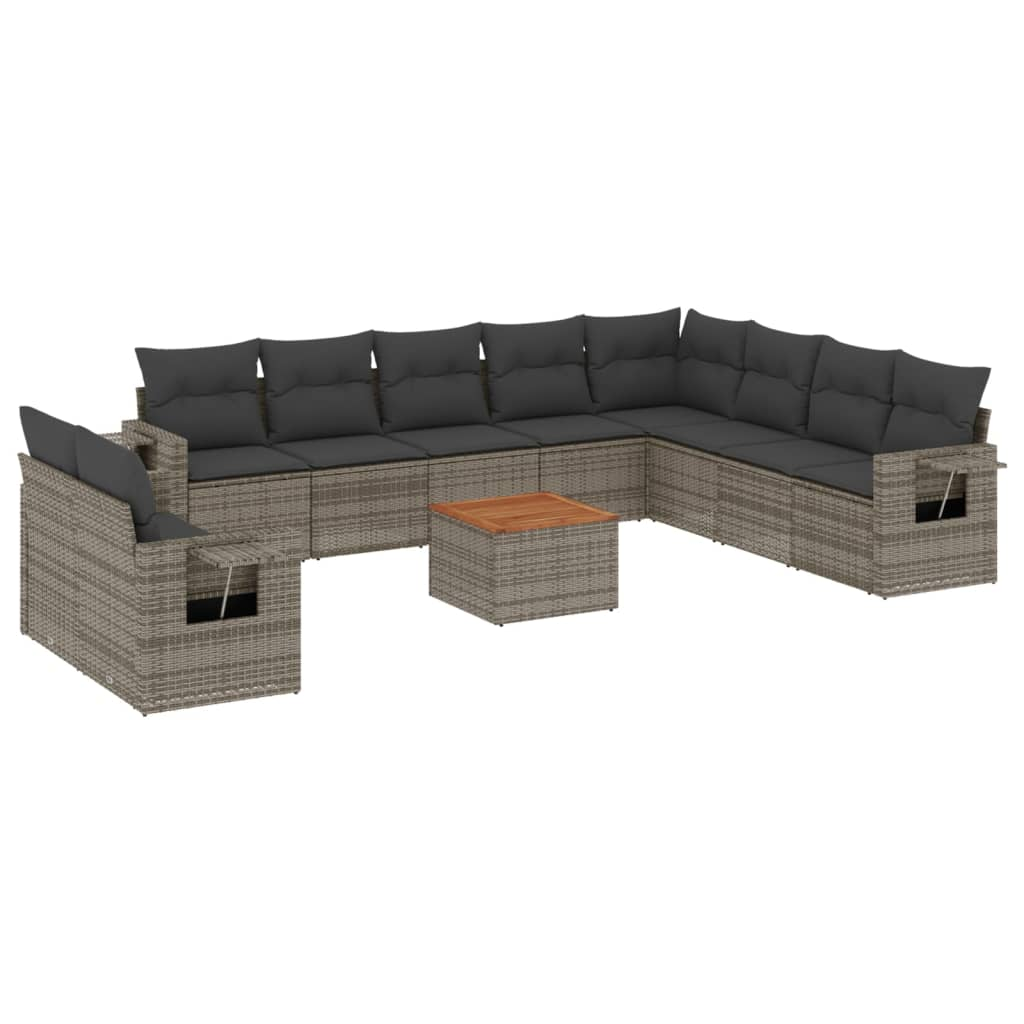 11 részes szürke polyrattan kerti ülőgarnitúra párnákkal (3224639)