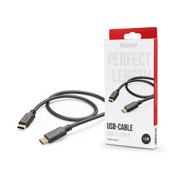 HAMA USB Type-C - USB Type-C adat- és töltőkábel 1,5 m-es vezetékkel - HAMA FIC E3 USB-C Cable - fekete
