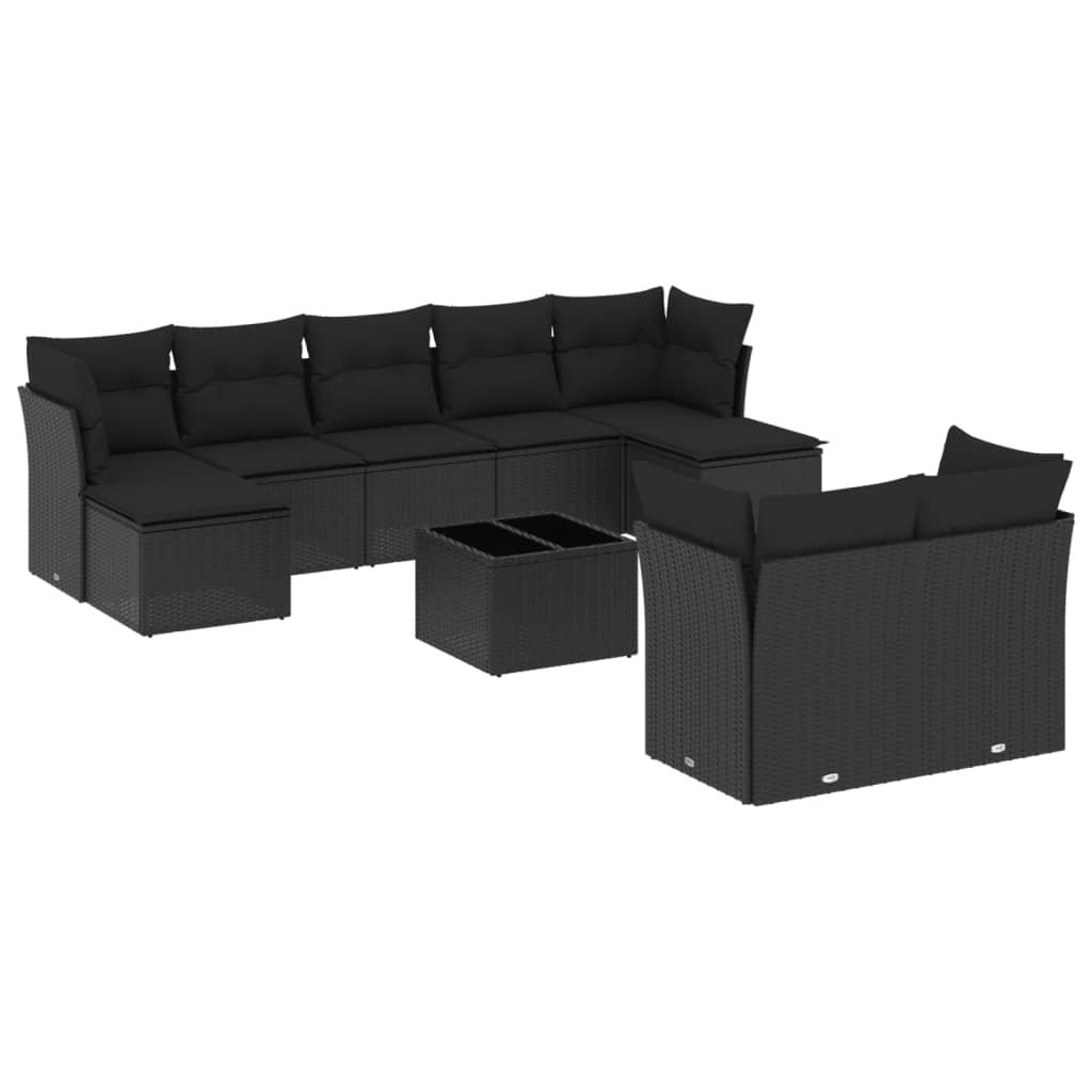 10 részes fekete polyrattan kerti ülőgarnitúra párnákkal (3218315)