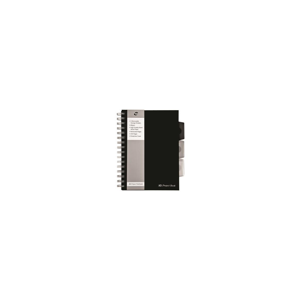 Pukka Pad Black project book 125 lapos A5 vonalas spirálfüzet - Fekete (SBPROBA5)