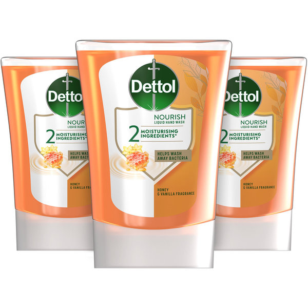 DETTOL Érintés nélküli kézmosó készülék utántöltő - Méz és vanília, 3× 250 ml