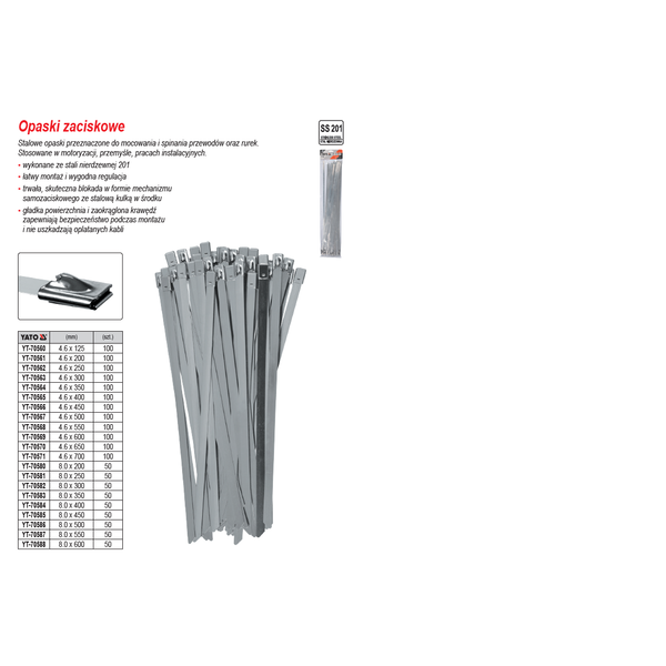 YATO Kábelkötegelő Inox 300 x 4,6 mm (100 db)