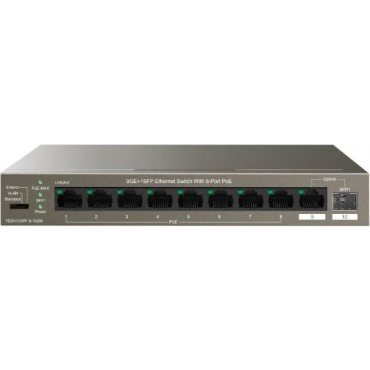 Tenda TEG1110PF-8-120W hálózati kapcsoló Beállítást nem igénylő (unmanaged) Gigabit Ethernet (10/100/1000) Ethernet-áramellátás (PoE) támogatása Fekete (TEG1110PF-8-120W)