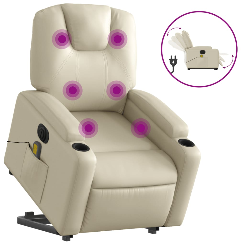 elektromos krémszínű műbőr felállást segítő masszázsfotel (3204452)