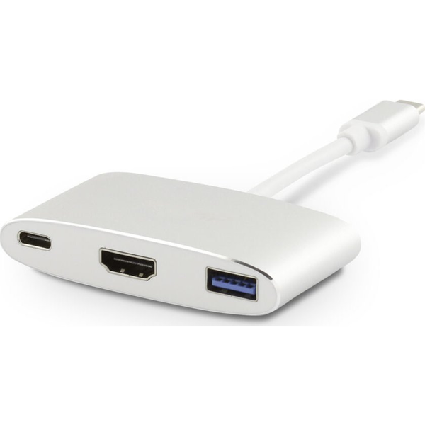 Adaptador Multipuerto De Carga Usb-c (m) A Hdmi [4kx2k] (f) Y Usb 3.0 (f) Y Usb-c, Plateado