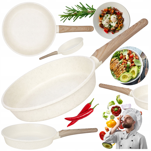 Patelnia Brunbeste Patelnia granitowa marmurkowa NON-STICK indukcja gaz 28cm beżowa BRUNBESTE BB-5538