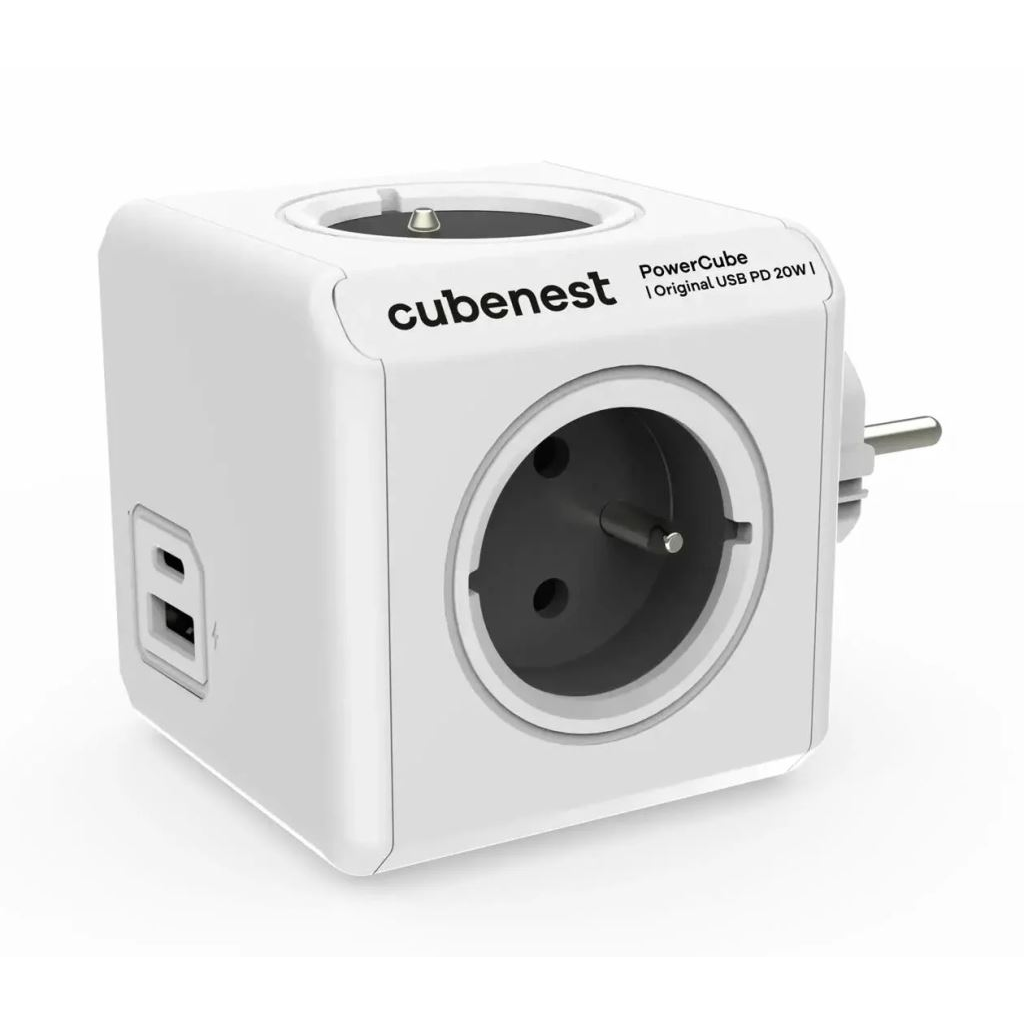 Cubenest Powercube Original elosztó 4x aljzat 1x USB-A 1x USB-C fehér-szürke (6974699970804) (6974699970804)