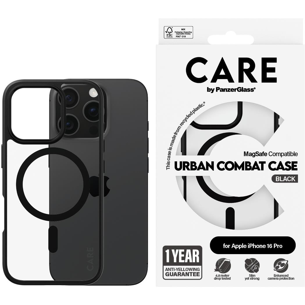 PanzerGlass CARE Apple iPhone 16 Pro MagSafe Urban Combat fekete/fekete nem sárguló tok (1358)