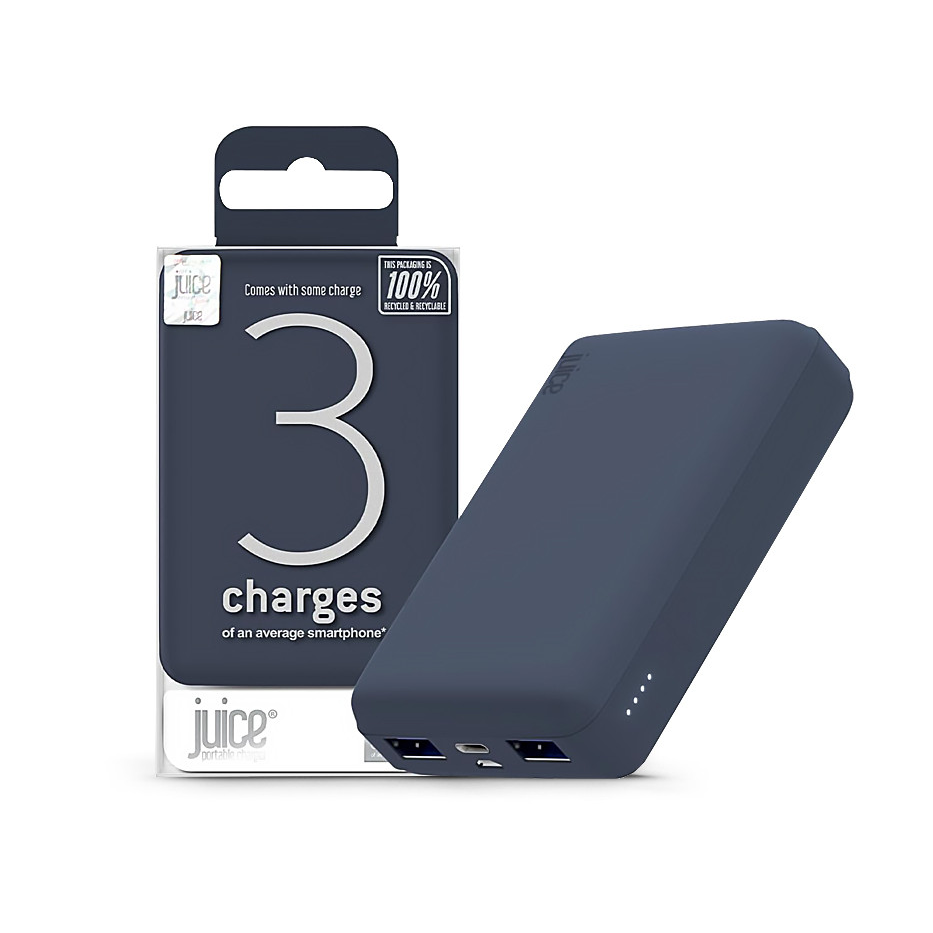 Univerzális hordozható, asztali akkumulátor töltő - Juice ECO 3 Power Bank - 2xUSB +Type-C - 10.000 mAh - sötétkék (JU195089)