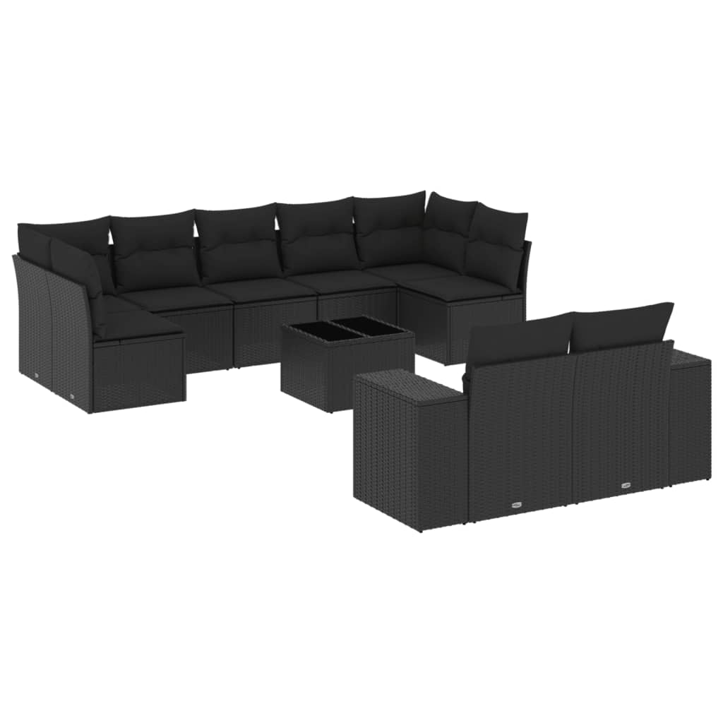 10 részes fekete polyrattan kerti ülőgarnitúra párnákkal (3255362)