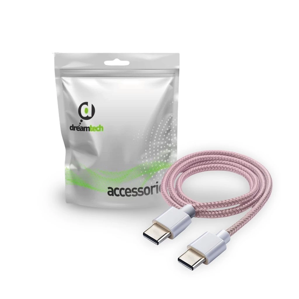 Dreamtech PD fonott kábel pink USB-C / USB-C 3A 60W