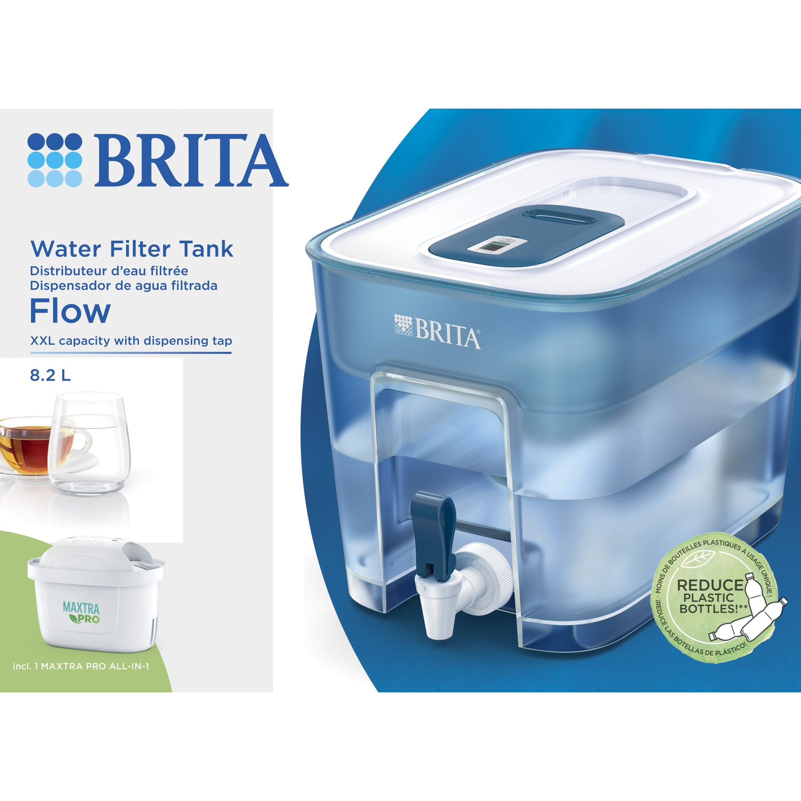 Brita Flow Víztisztító tartály 8,2L Kék + Maxtra Pro vízszűrő (1052727)