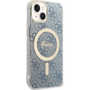 Калъф за телефон Guess за iPhone 14 Plus с безжично зарядно и кабел, Силиконов, Magsafe, Син