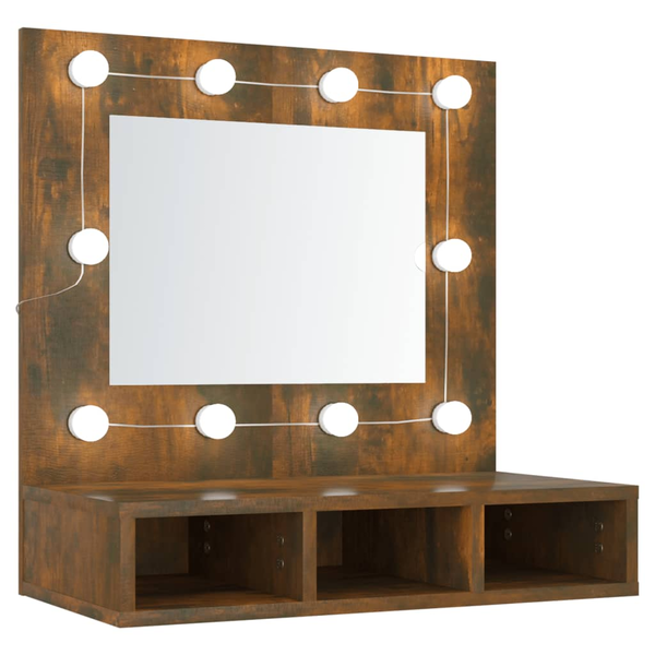 füstös tölgy színű tükrös szekrény LED-ekkel 60 x 31,5 x 62 cm