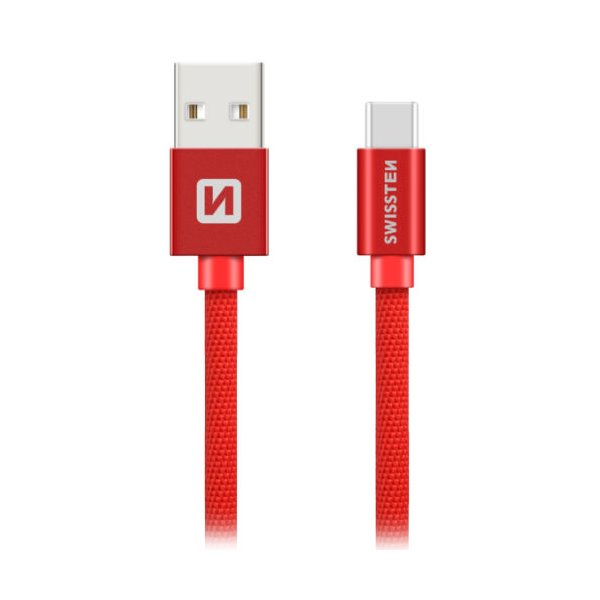 Swissten 71521306 USB-A apa - USB-C apa Adat- és Töltőkábel 2m - Piros
