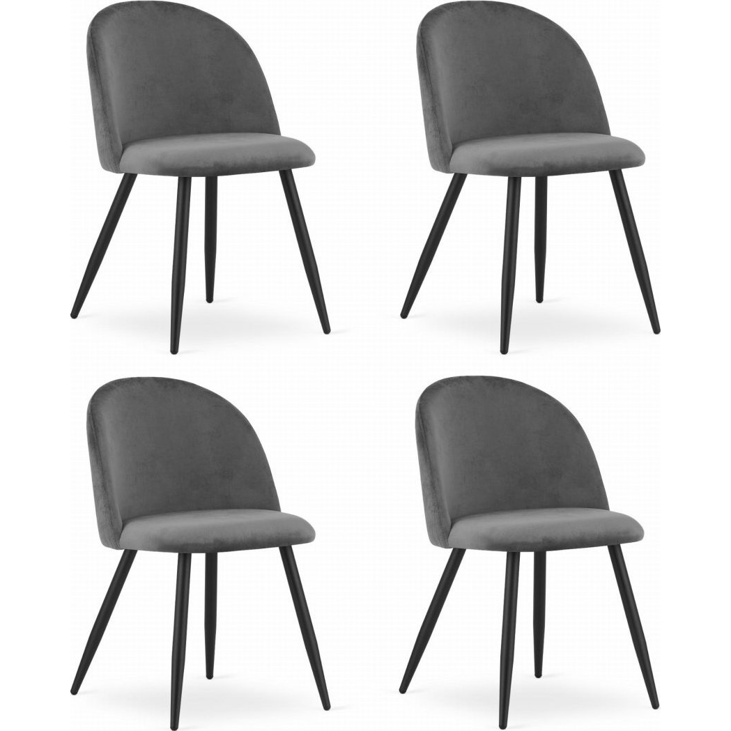 "BELLO Szék - Sötétszürke Bársony / Fekete Lábak x 4" (model_3383_4-BELLO-ROMX37)