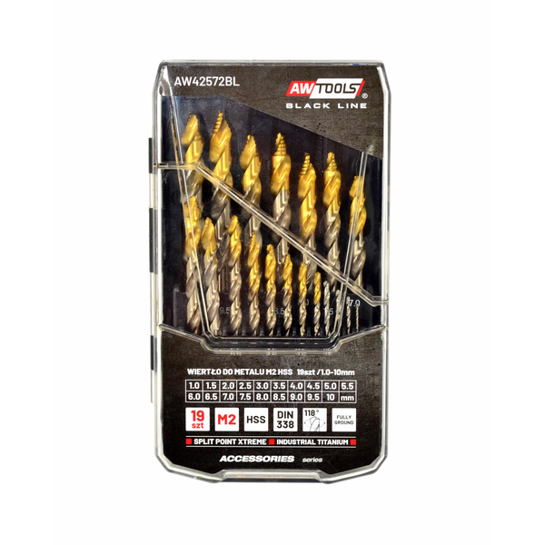 AW DRILL FOR METAL M2 HSS-TiN SET 19 pcs / 1.5-10 mm / BLACK LINE