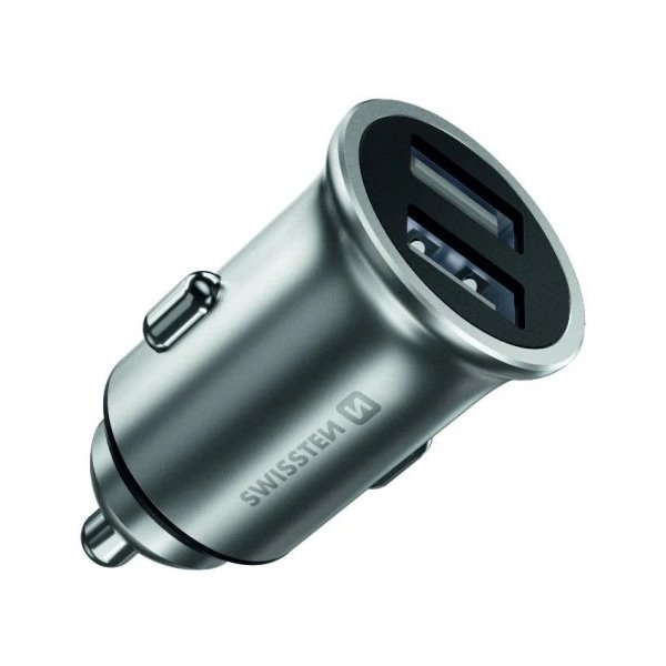 Swissten 20115100 2xUSB-A Szivargyújtós Telefontöltő - Fekete