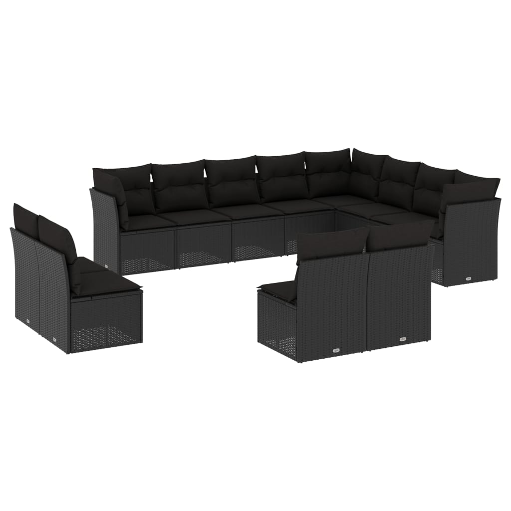 12 részes fekete polyrattan kerti ülőgarnitúra párnákkal (3250304)