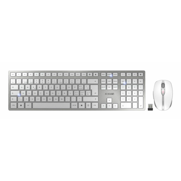 CHERRY JD-9100CH-1 tastiera Mouse incluso Casa/ufficio RF senza fili + Bluetooth QWERTZ Svizzere Argento, Bianco
