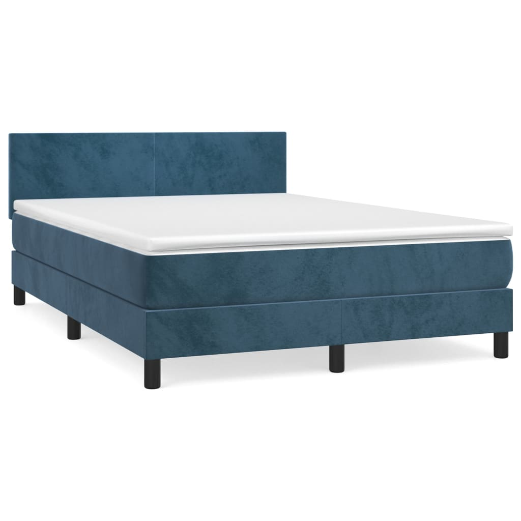 sötétkék bársony rugós ágy matraccal 140x190 cm (3141183)