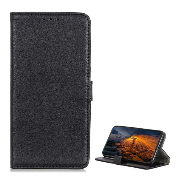 Tok álló, bőr hatású (FLIP, oldalra nyíló, asztali tartó funkció, prémium) FEKETE [Samsung Galaxy A21s (SM-A217F)] (5996457982264)