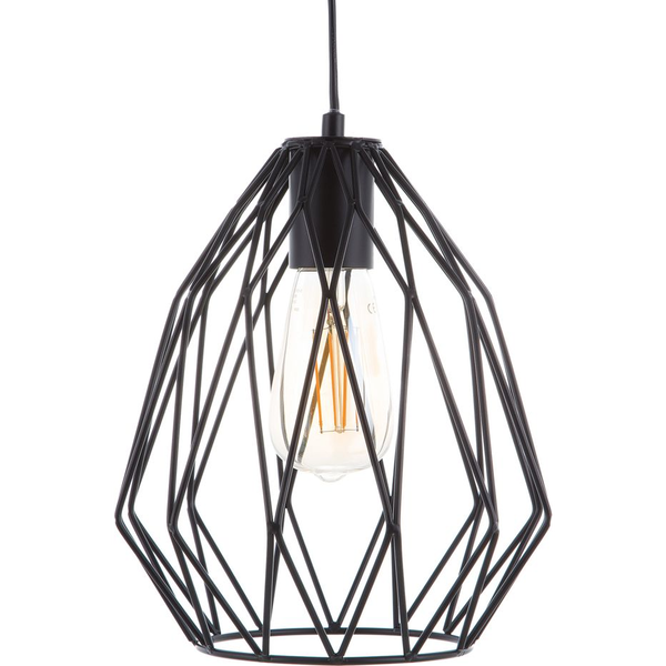 Lámpara De Techo Colgante 1 Luz Pantalla De Alambre Enjaulado Negro Calado Estilo Industrial Magra - Negro