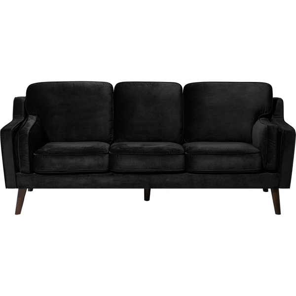 Sofá 3 Plazas En Terciopelo Negro Patas De Madera Clásico Lokka - Negro