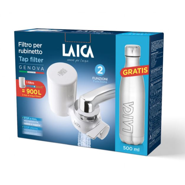 LAICA Genova csapra szerelhető mikroplasztik+metal-stop vízszűrő + fém palack (R20A) (laicaR20A)