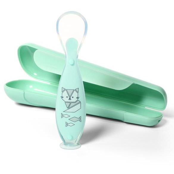 BabyOno Szilikon gyerek kanál tokban, menta (5901435409848)