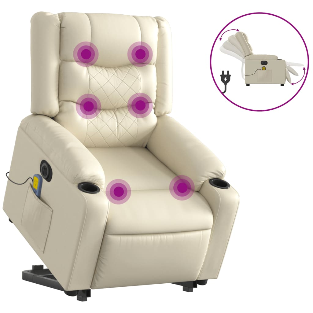 elektromos krémszínű műbőr felállást segítő masszázsfotel (3206564)