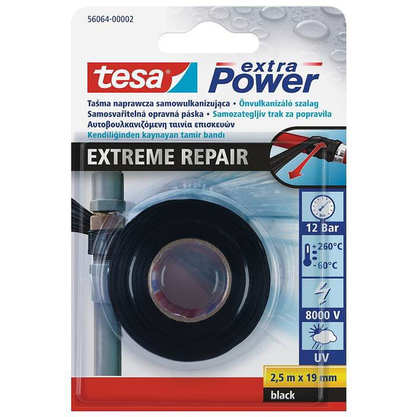 tesa EXTREME REPAIR, butil, önvulkanizáló, UV-álló, fekete, 2,5m:19mm
