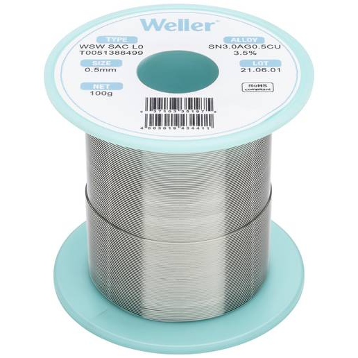 Weller Forrasztóón, ólommentes, tekercs, WSW SAC L0 Sn3.0Ag0.5Cu 100 g 0.5 mm (T0051388499) (T0051388499)