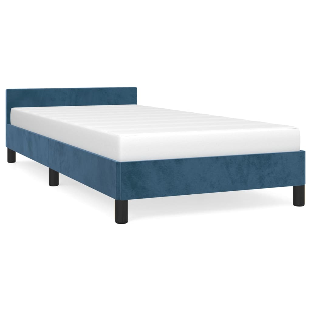 sötétkék bársony ágykeret fejtámlával 90x200 cm (347553)
